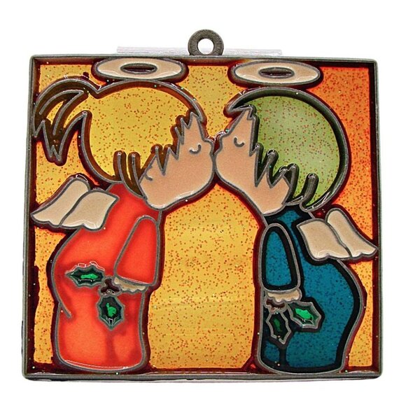 Angels with Wings Sweet Kiss Acrylic Suncatcher Ornament Hanging Decor 3.5x3" - Picture 1 of 9